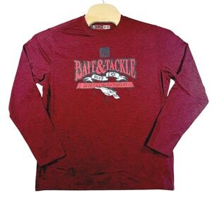 FINTECH Mens M Long Sleeve Shirt Bait Tackle Beer Hooks Lines Sinkers Fishing